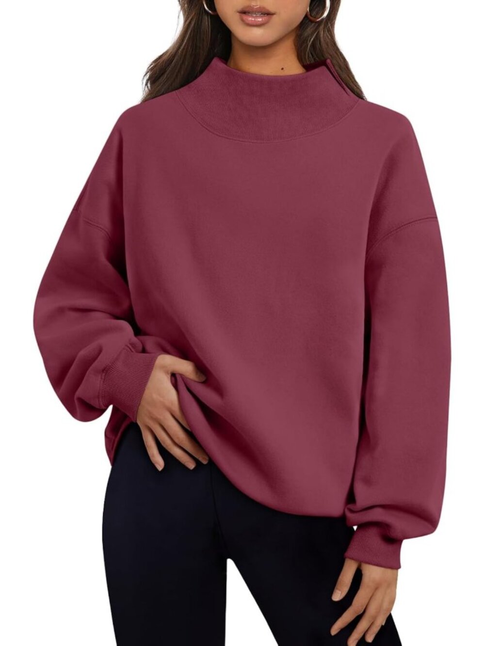 Trendy Women's Oversized Mock Neck Sweatshirt - Cozy Fall Pullover Outfit
